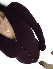 Aquascutum 100% Pure Cashmere Cardigan Sweater Jumper Knit Size Xs 6 Eggplant