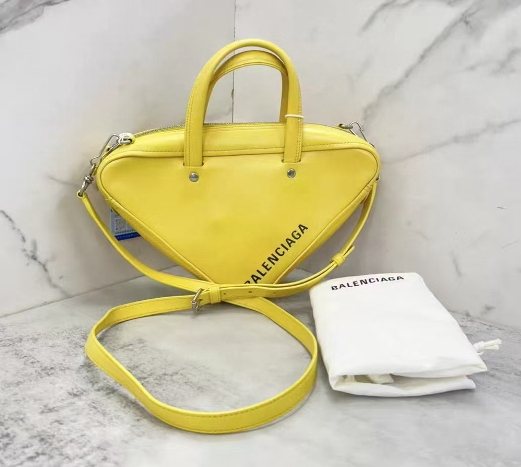 Balenciaga Triangle Duffle Small Top Handle Bag Yellow Calfskin