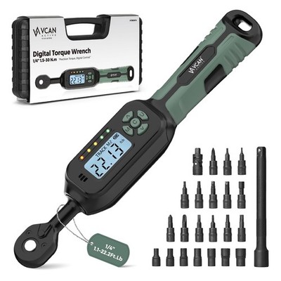 1/4 Torque Wrench 1/4'' 1.1-22.2Ft.Lb Digital Set, Black-green