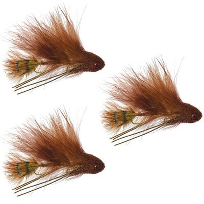 3 Pack Mini Sex Dungeon Streamer Brown- Size 6 - Articulated Trout Bass