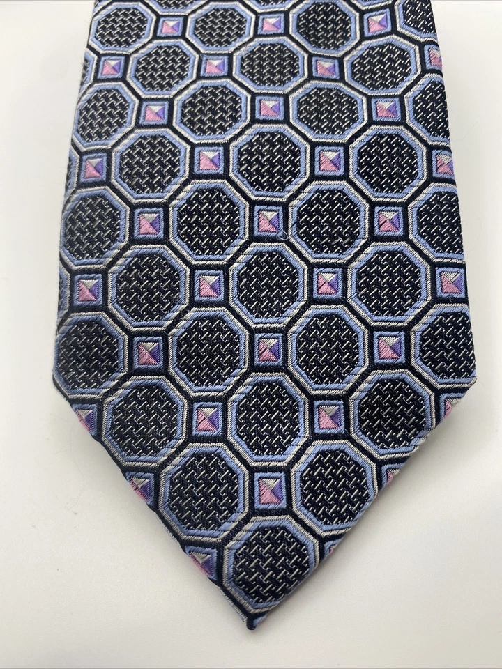 Impresionante corbata de seda BRUNO MARCHESI, negro rosa púrpura plata hecha a mano 3x62’ Foto 2 de 4