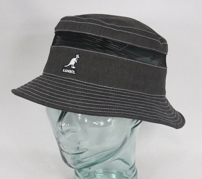 KANGOL Distressed cotton Mesh Bucket Hat Fischerhut Stoff Hut Sommer schwarz NEU