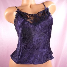 VTG Victoria's Secret Satin Camisole Navy Floral Lacy Cami Half Slip Top sz M