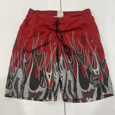 Vintage Gecko Hawaii Shorts Swim Trunks Pullon Mesh Flames Graphic Men  s 28