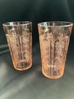2 Federal Sharon Cabbage Rose Pink Thick 5 1/4" Tea Tumblers Rare Not Perfect 😞