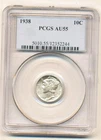 US Coin  1938 p  PCGS  Au 55 mercury dime dime...................C-50030