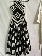 VTG. 1980's VICTOR COSTA CHEVRON CROSS HALTER DRESS