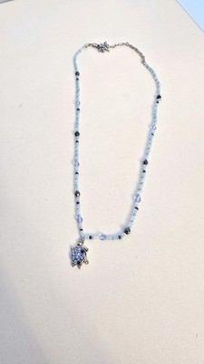 Lauren Spencer L-S Blue Rhinestone Turtle Dragonfly Beaded Necklace 20''