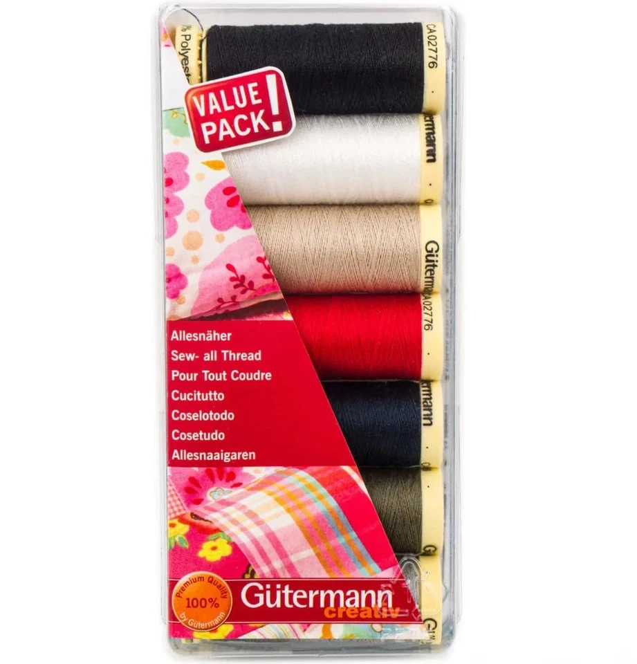 Gutermann Black White Red Grey Sewing String Thread 100m Bobbins 7 Pack - image 2 of 2