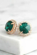 3Ct Lab Created Diamond Green Emerald Halo Stud Earrings 14K Yellow Gold Finish