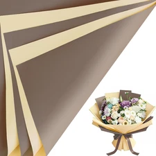 20 Sheets Flower Wrapping Paper, Waterproof Reversible Floral Bouquet Paper, Cof