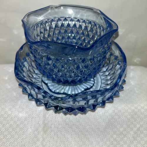 Diamond Point Ice Blue Mayo Set vintage Indiana glass company