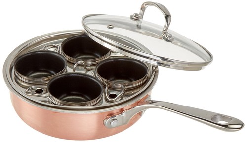 4 Cup Stainless Steel Tri-Ply Professional Egg Poacher W/Nonstick Egg Cups fo...