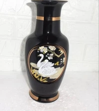 The Art of Chokin Black Vase 24K Gold Edging