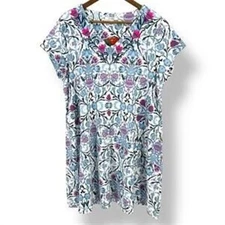 NWT Go Softly M Purple Tile Print Zip Front Beaded Knit Patio Dress 128638