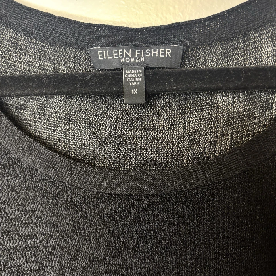 Eileen Fisher Women Linen Italian Yarn Rib Black Sheer Blouse Shirt Tunic Sz XL - Image 3 of 4