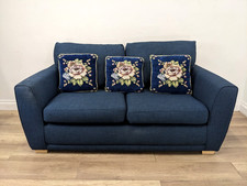 SOFA 2 Seater Blue Fabric Removable Cushions Wooden Feet FREE DELIVERY