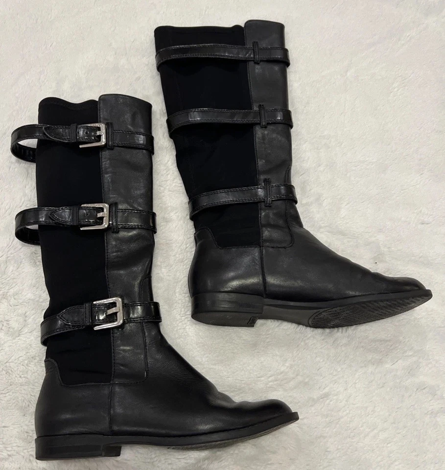 Calvin Klein Women’s Size 6.5 Leather Boots Hillary Stretch Black E7822 - Image 2 of 4