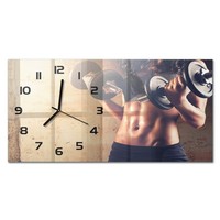 Glasuhr Design-Wanduhr Im Querformat Backsteinwand Schwarze Zeiger 60X30 Cm