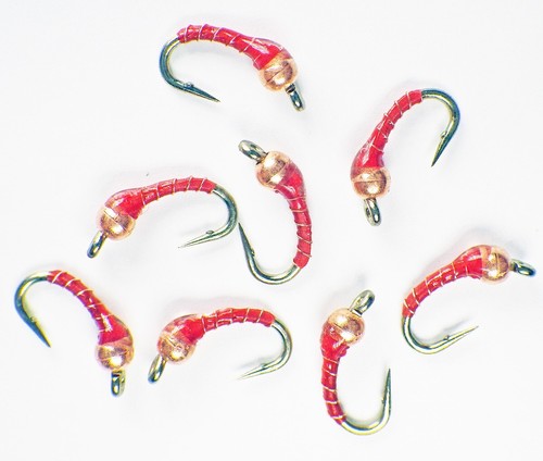 Zebra Midge Tungsten Nymphs Copper Red - Premium Trout Fly Fishing Flies #20 - Picture 2 of 21