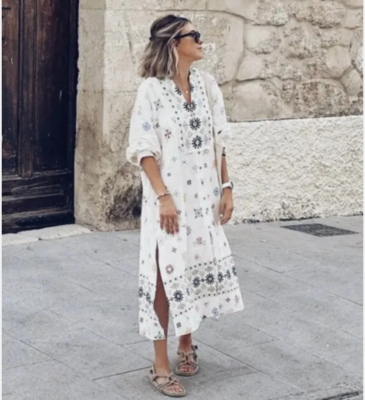 ZARA OVERSIZED LINEN BLEND FLORAL PRINT TUNIC DRESS KAFTAN