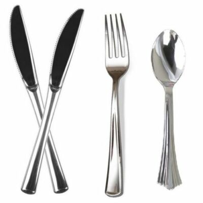 X-Heavy Pre-Rolled Silver Fork, Spoon, Knife In Linen Napkin, 4
