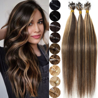 Micro Ring Loop Beads Tip Link Hair Extensions 100% Remy Human Hair Straight 1gr