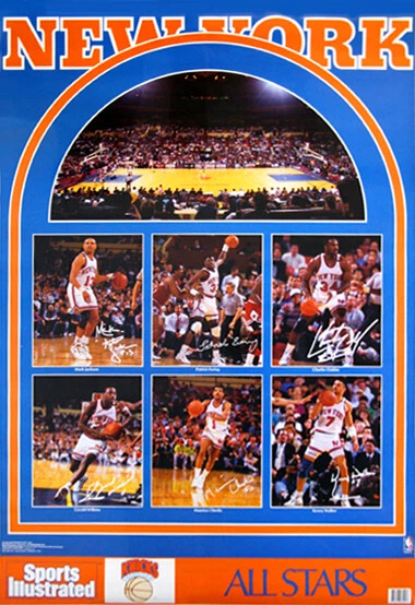 SPORTS POSTER WAREHOUSE New York Knicks 1990 Sports Illustrated SI 23x35 POSTER Patrick Ewing, Oakley ++