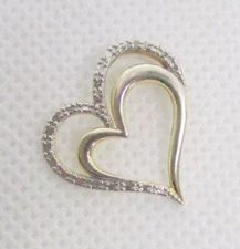 925 STERLING SILVER GENUINE DIAMOND TWO HEART SLIDE PENDANT 18MM ~ 1.5G