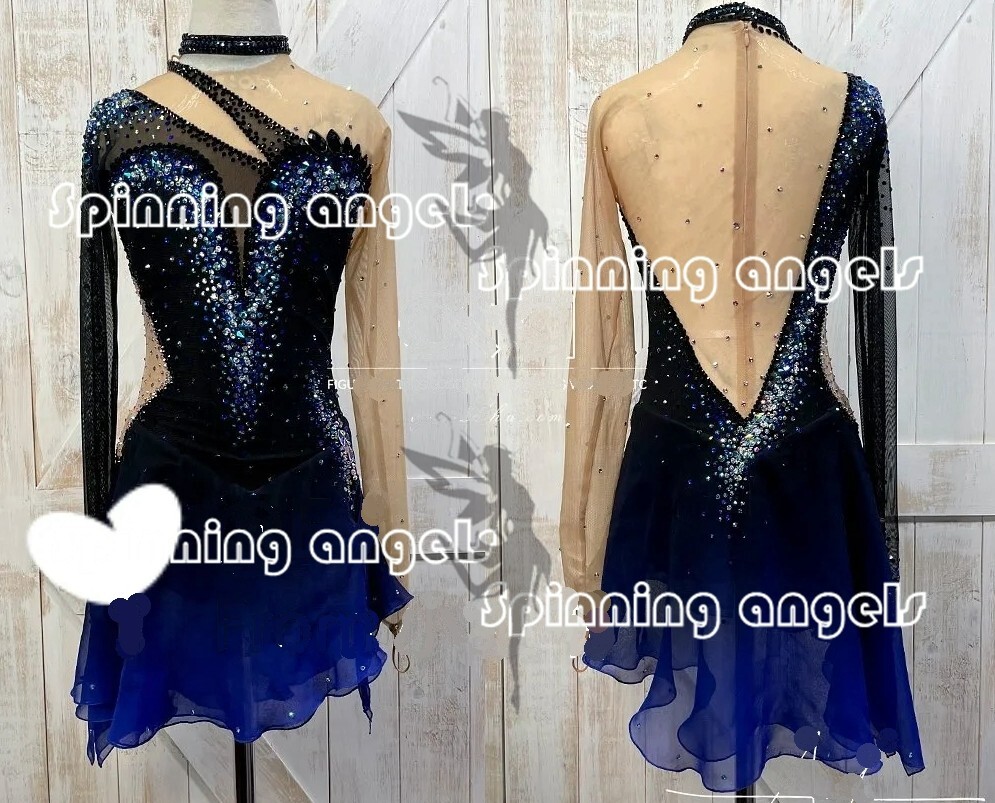 dark blue figure skating dresses Blue Figure Skating Dress Dark Blue with Floral Appliques BSU2682.9 Boutique Step Up
