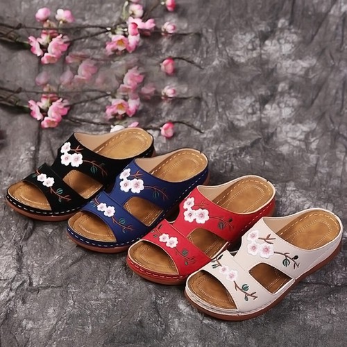 Orthopädische flache Pantoletten Sommer Damen Hausschuhe bequem offene Zehenpartie Schuhe Sandalen Größe - Bild 1 von 32