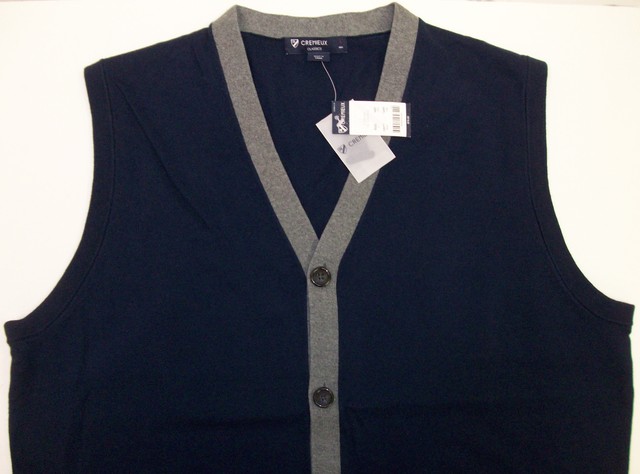 Daniel Cremieux 38 Classics Cardigan Cotton Sweater Vest $79 Blue Tan Cream NWT | eBay