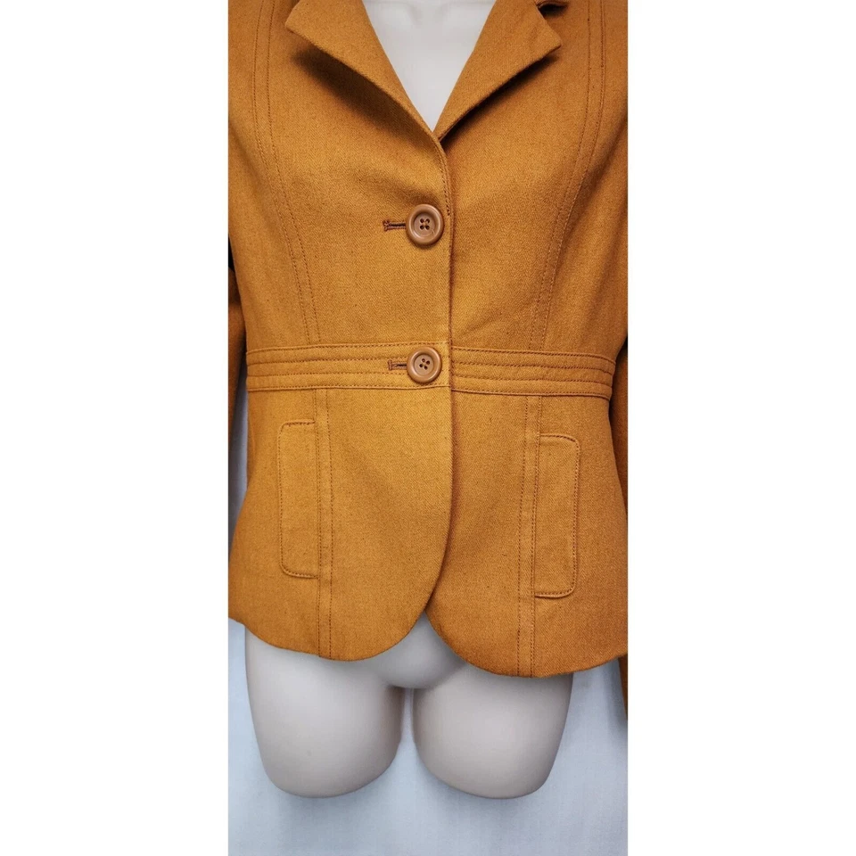 Chaqueta blazer Fossil para mujer de un solo pecho amarillo mostaza muesca solapa talla S Foto 3 de 4