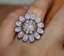 fire opal ring gemstone silver plate jewelry cocktail engagement wedding evening