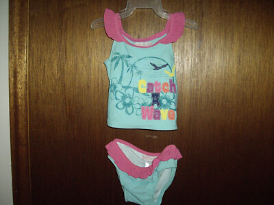 NEW Girls Size 6-12M Old Navy 2pc Bikini Swimsuit Catch A Wave Blue Pink 