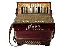 Vintage Hess Klingenthal Accordion – Working, Red, 12-Bass - Needs Tuning