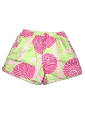 Lilly Pulitzer Girls Pink Green Floral Print Elastic Waist Shorts Sz 12 VTG