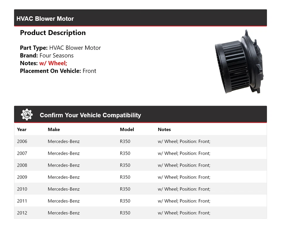 Motor de ventilador dianteiro 4 estações 2007 2008 Mercedes-Benz R350 HVAC para 2006-2012 - Imagem 2 de 4