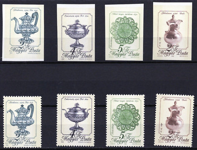 HUNGARY 1988 ART/SILVER & CAST IRON 2 SETS OF 4 STAMPS PERF. & IMPER ...