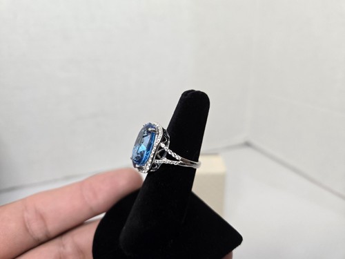 STATEMENT Sterling Silver .925 QVC Vault 14.50ctw Swiss Blue & White Topaz Ring - Picture 6 of 9