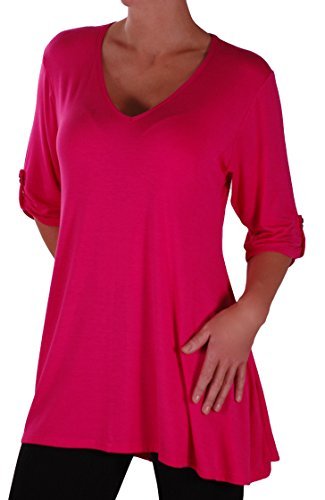 Womens Fashion 3/4 Sleeve V Neck Plain Long Casual Plus Size Blouse Tunic Top - Picture 12 of 40