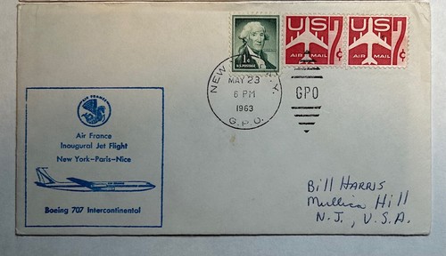 1963 First Flight Envelopes from NYC to Buenos Aires Paris Lisbon Rabat Conakry - Picture 5 of 7
