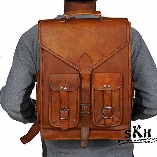 Backpack Leather Genuine Bag Laptop Travel Rucksack Men Vintage Men's Real Brown