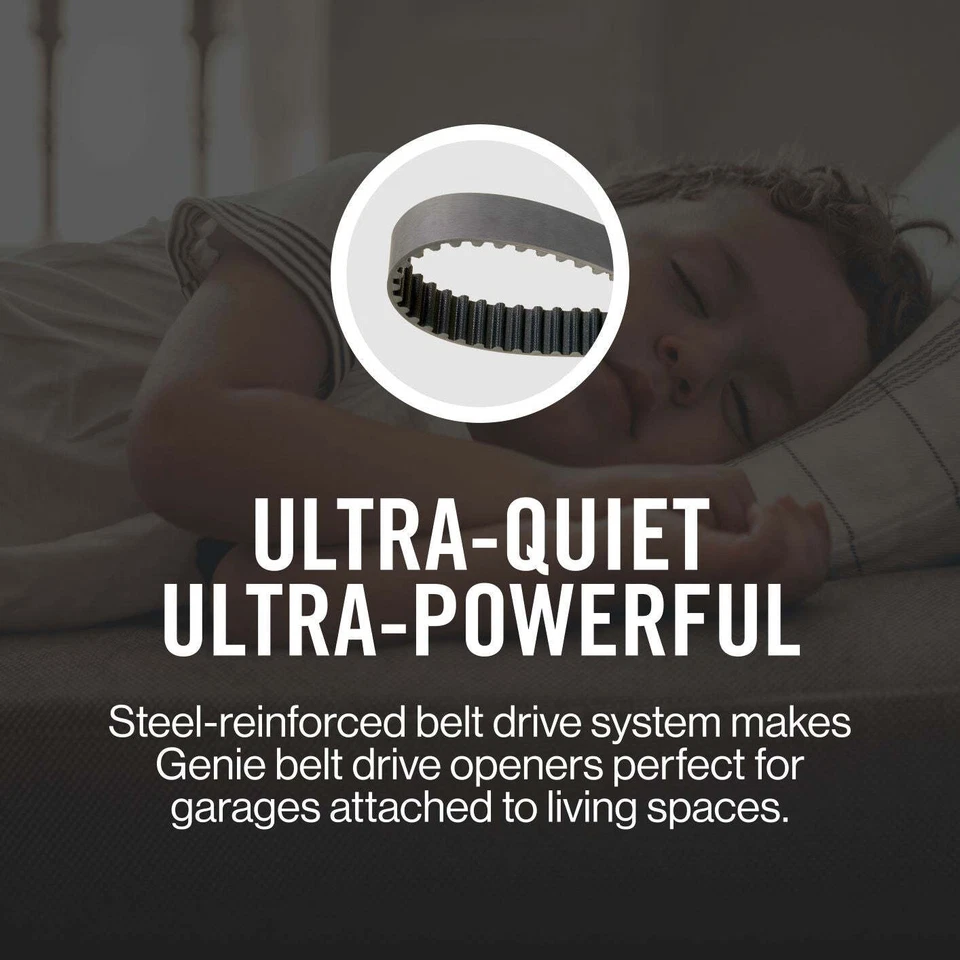 Abridor de puerta de garaje Genie StealthDrive 750 transmisión por correa 1 1/4 HPc con batería trasera Foto 3 de 4