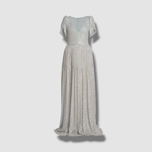 $4895 Erdem Women's Blue Silk Lined Aster Short Sleeve V-Neck Gown Dress Size 6 - 第 3/4 張圖片