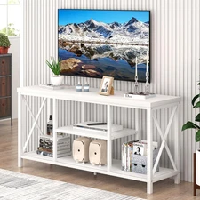 Modern White TV Stand with Storage Shelves, Entertainment Center for TV up to...