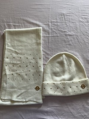 Michael Kors Ivory Knit Beaded Logo Scarf & Hat Set for  display picture 1