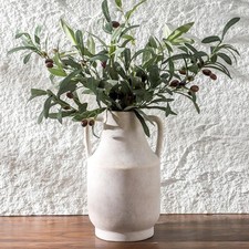 Ceramic Flower Vase with Handles, 11 inch Tall Off-White Vase , Large Decorative