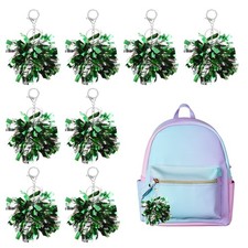 20 Pcs Pom Pom Keychain Cheerleading Gift Charm Keyring, Green/Silver Tone