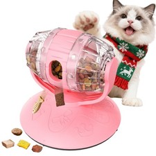 Rotating Interactive Cat Treat Dispenser Toy - Slow Feeder Puzzle for Pink